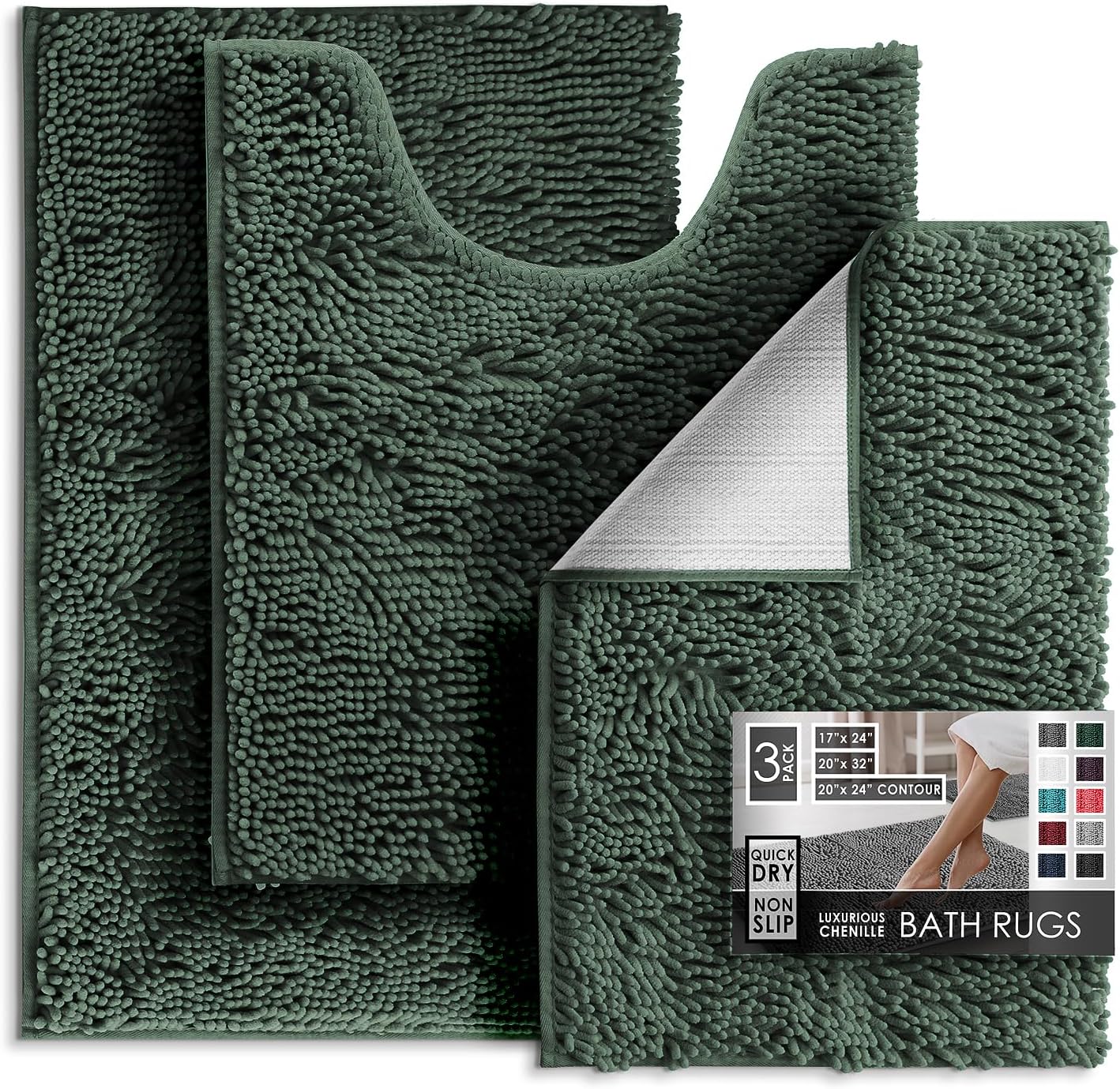 Hearth & Harbor Chenille Bath Mat Set - Non-Slip & Plush Comfort