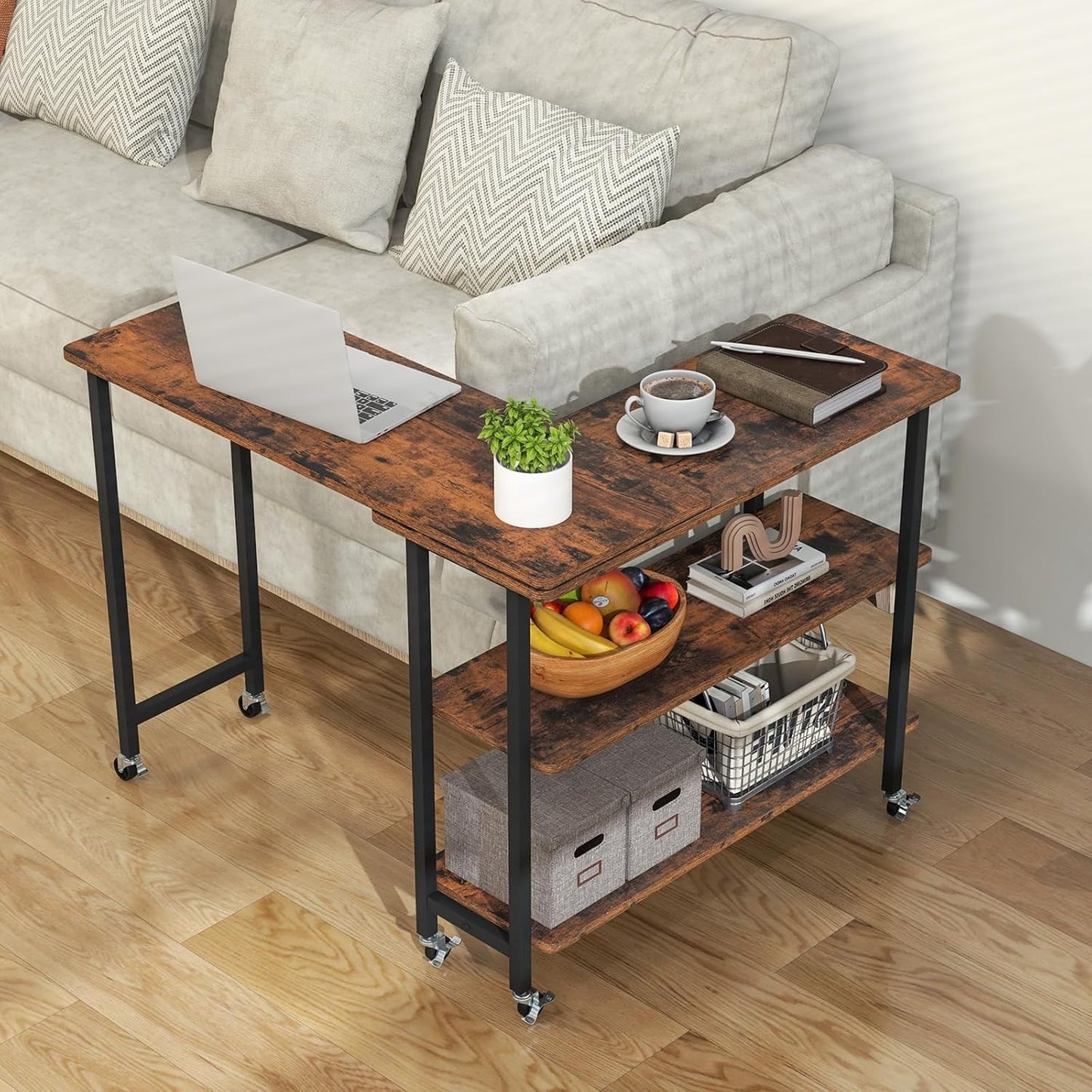 Tangkula 360 Rotating Side Table - Mobile 2-Tier Storage