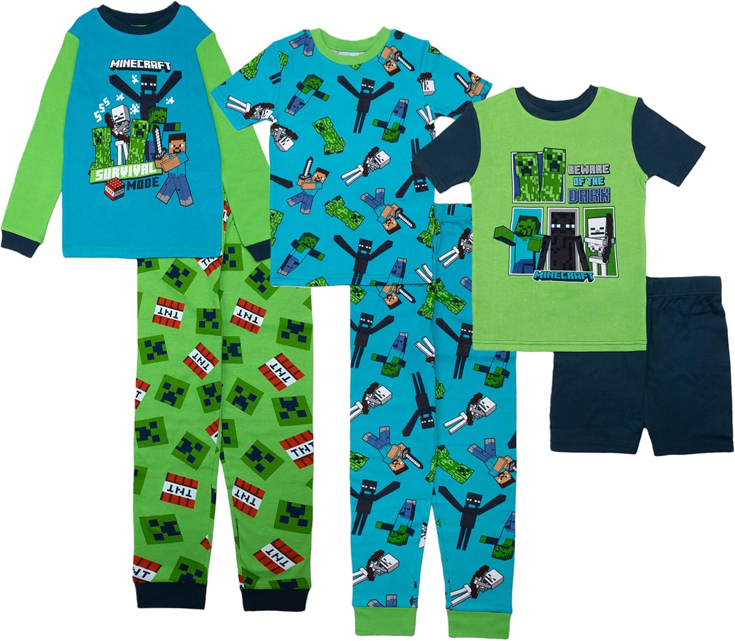 Minecraft Boys 6-Piece Snug-Fit Cotton Pajama Set for Kids