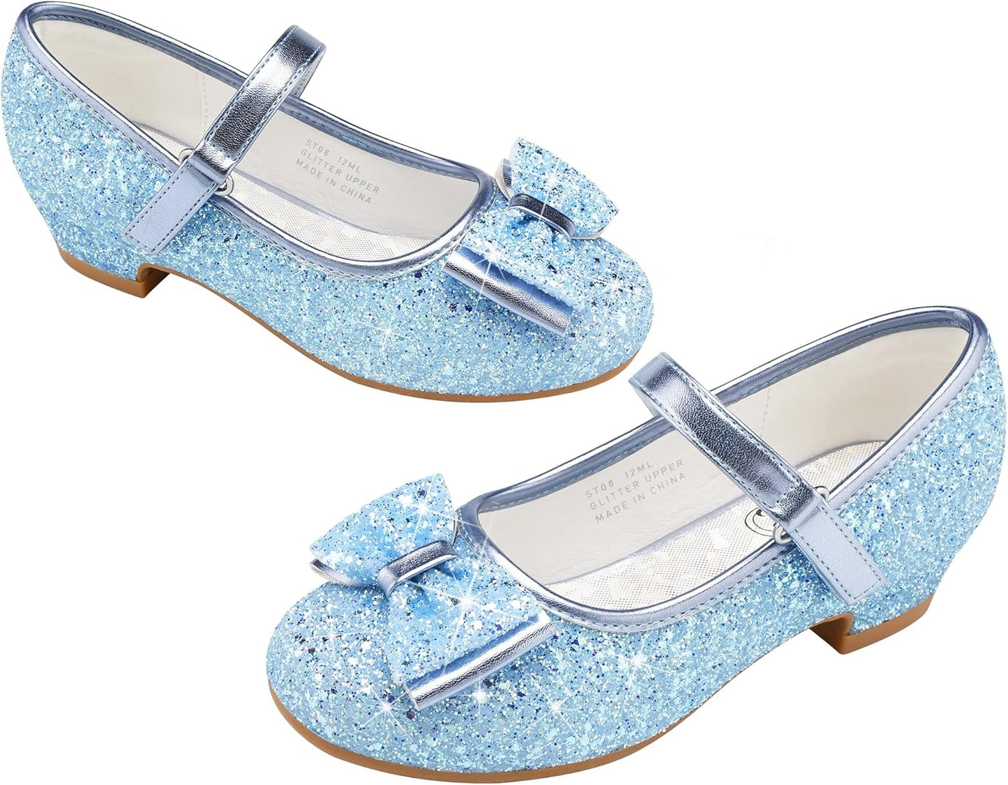 Glitter Princess Mary Jane Low Heels for Toddler Girls' Parties