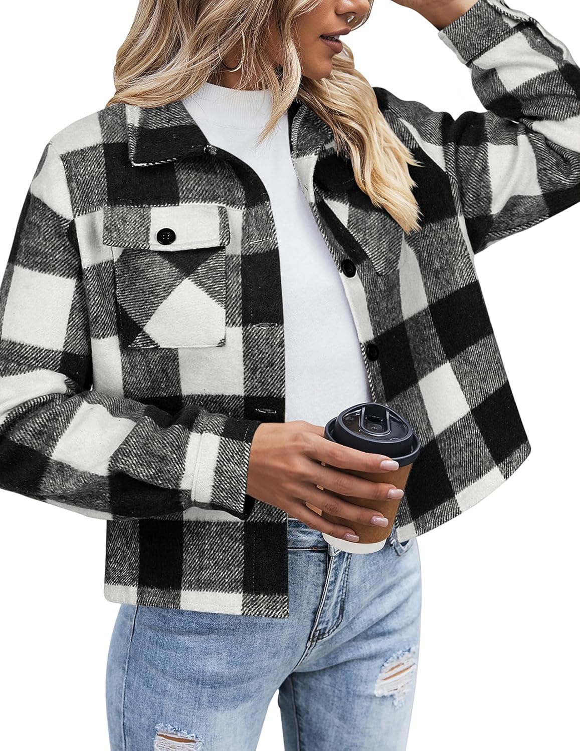 Cropped Flannel Jacket for Women - Stylish Plaid Shacket