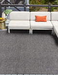 Outdoor Solid Area Rug 10ft Square Black/Ivory - Durable Outdoor Use