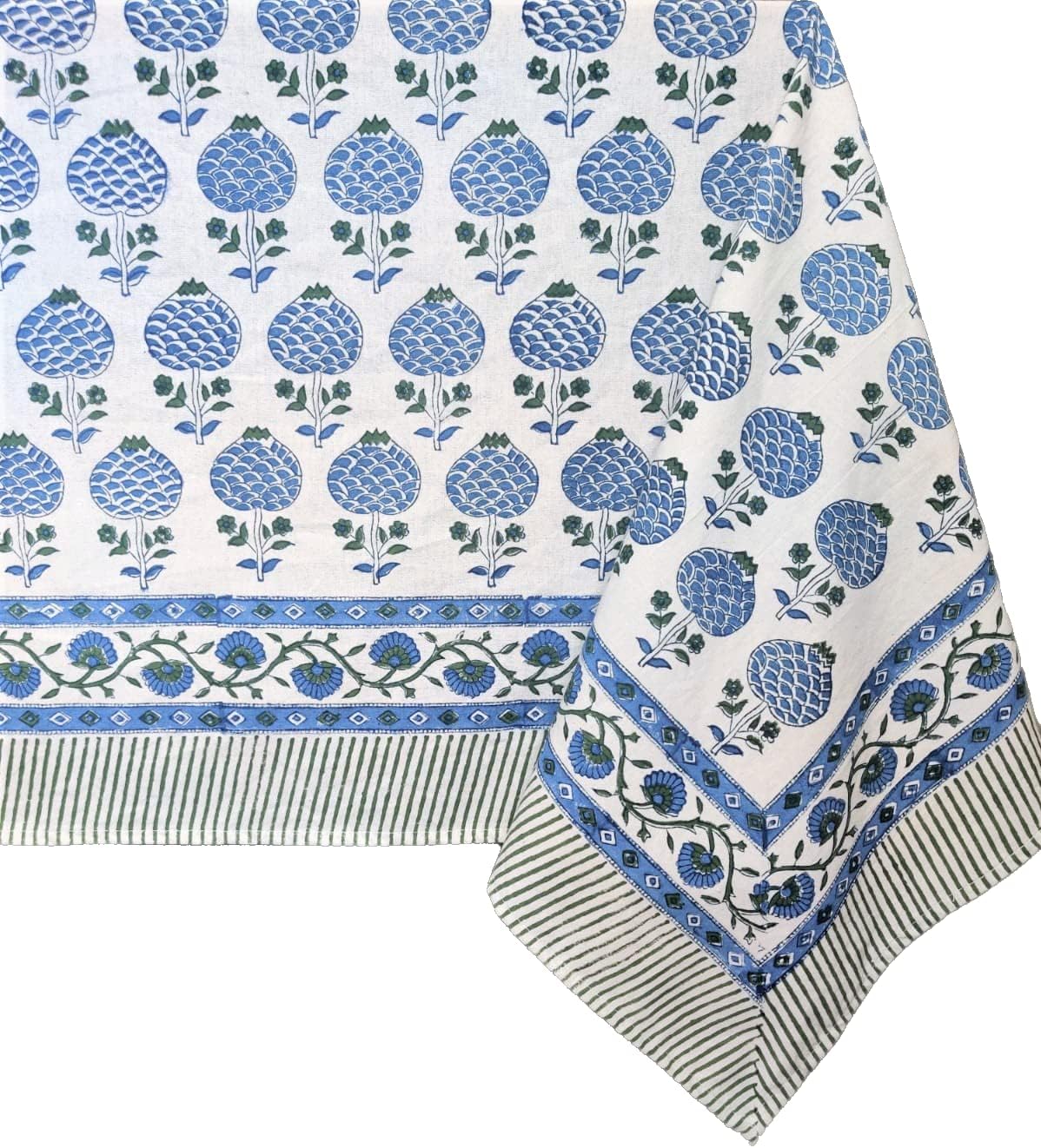 Roma Blue 100% Cotton Boho Rectangle Tablecloth for All Occasions