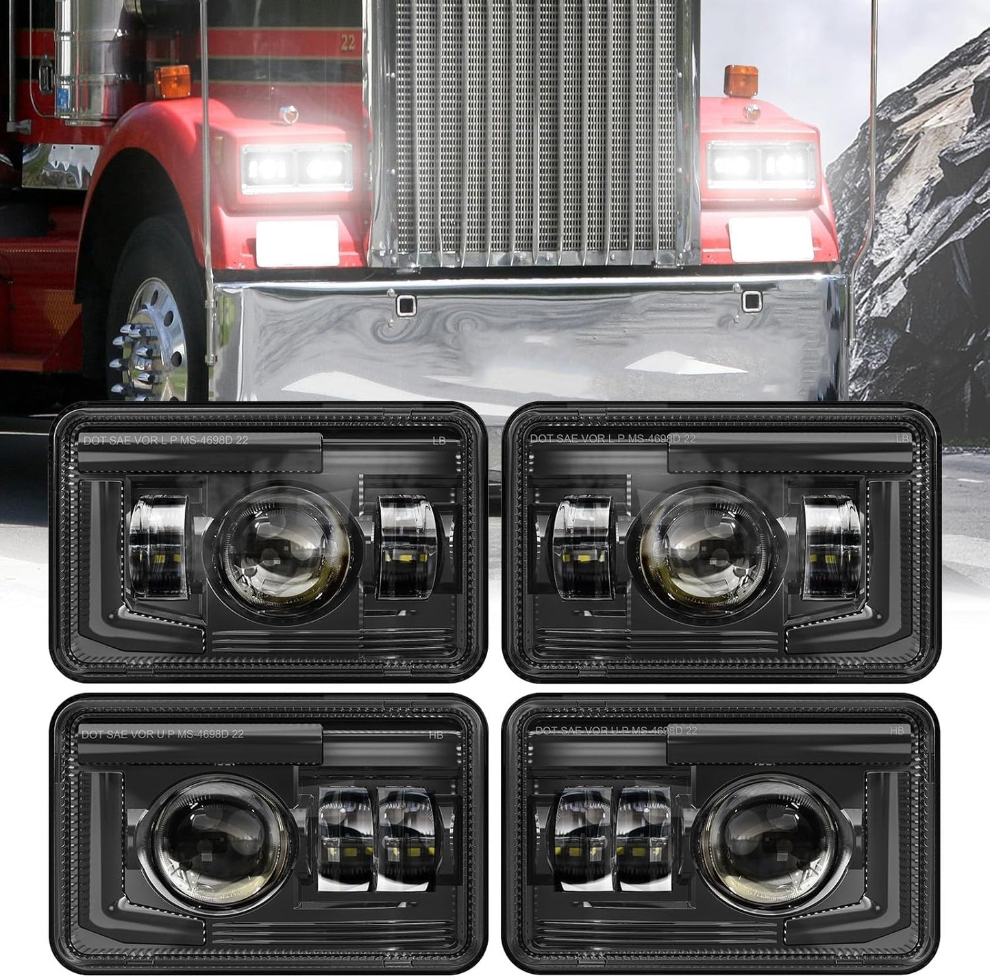 Z-OFFROAD 4x6 LED Headlights Assembly for Trucks and Cars