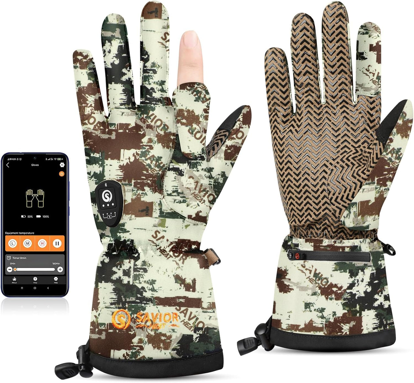 SAVIOR HEAT Camo Heated Gloves - Hunt, Fish, Shoot in Comfort