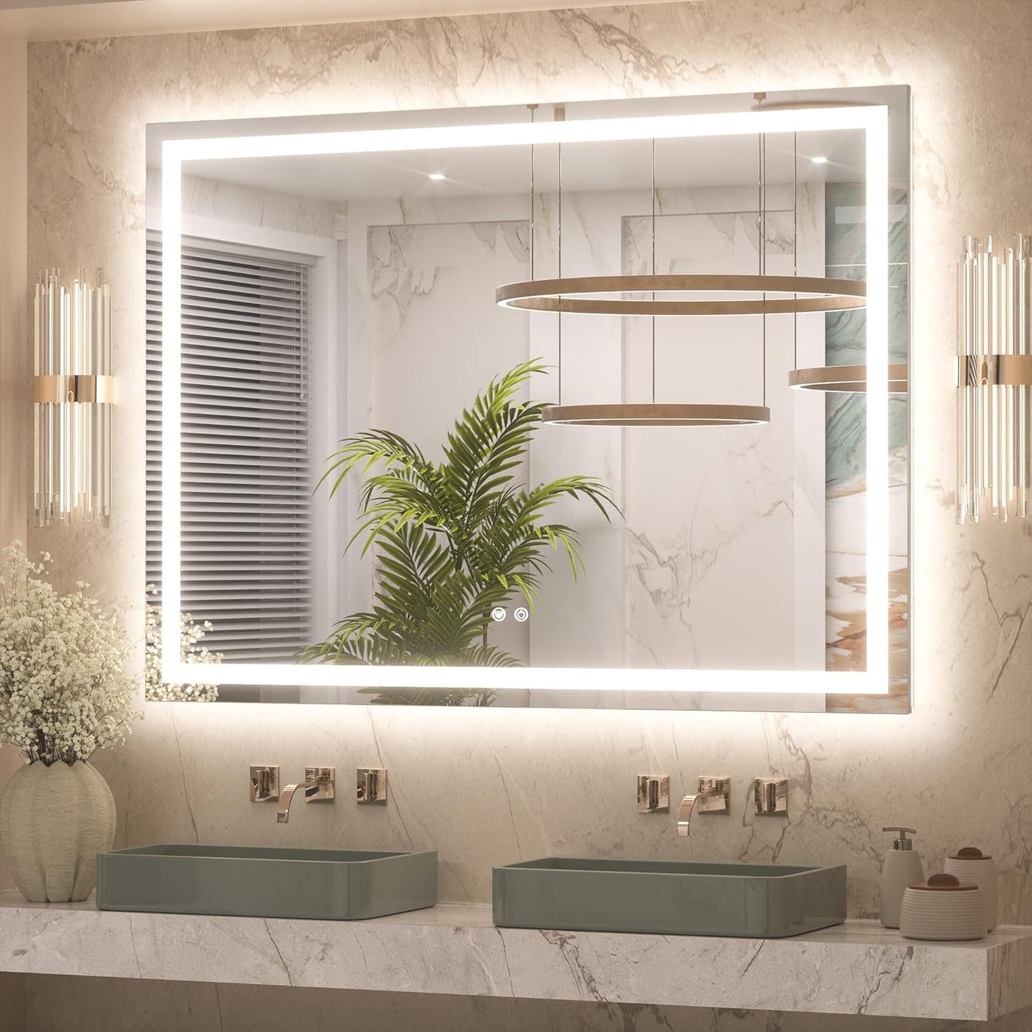 Keonjinn 48 x 36 Lighted Mirror for Bathroom with Dimmable Lights