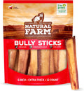 Natural Farm Jumbo Bully Sticks for Dogs - Odor Free Chews