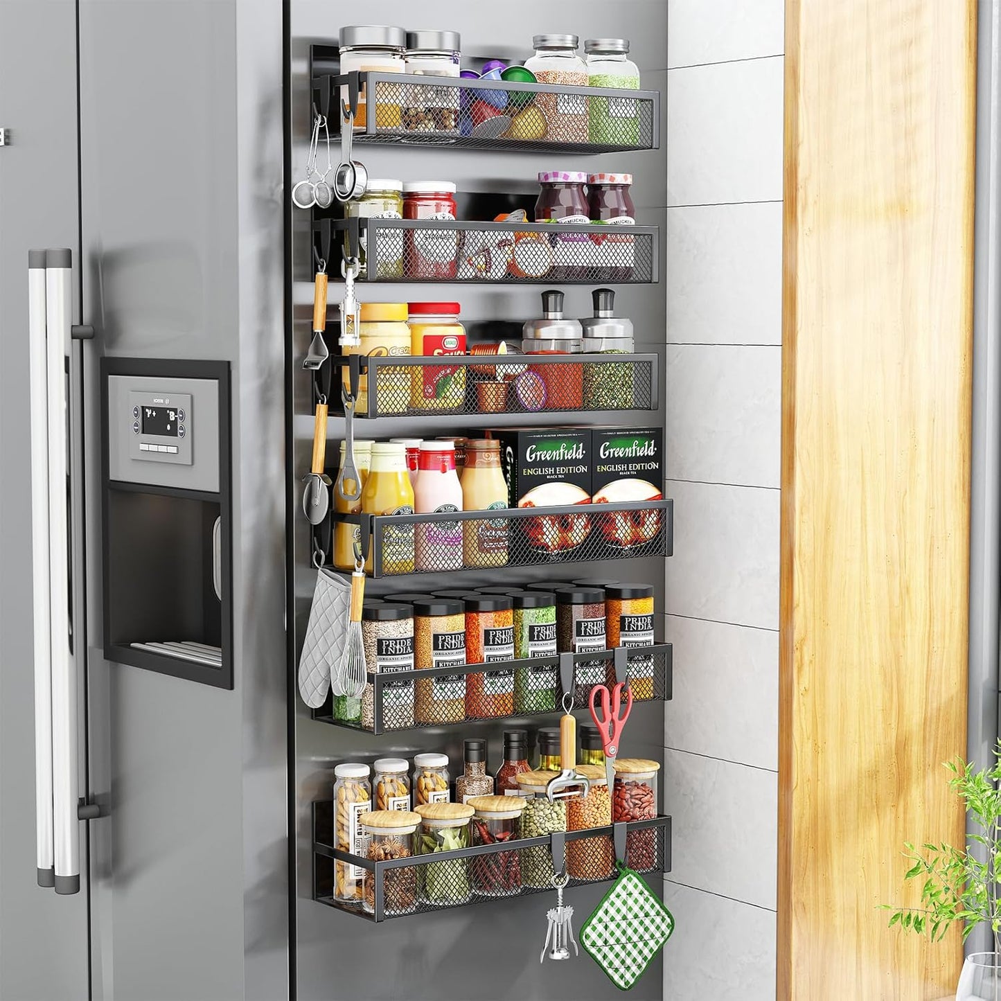 Magnetic Spice Rack for Refrigerator - 6 Pack Organizer Solution