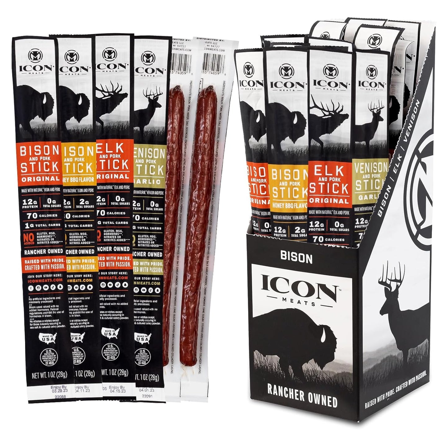 ICON Meats Snack Sticks Sampler - Assorted Bison Elk Venison