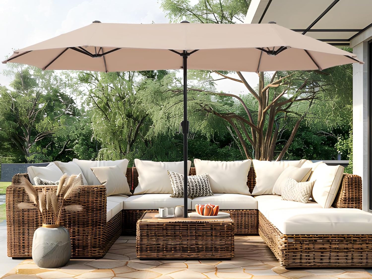 PHI VILLA 13ft Large Double-Sided Patio Umbrella for Sunshade