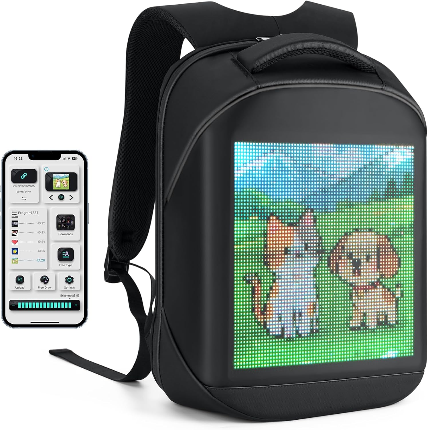 LED Backpack with Programmable Screen for Travel and Adventure