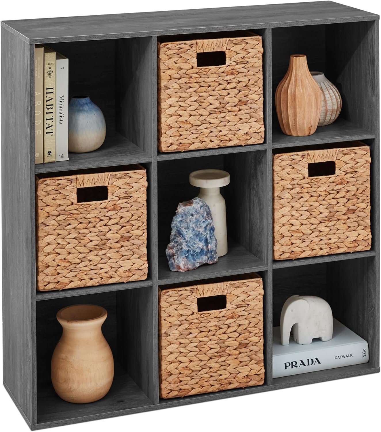 9-Cube Storage Organizer with Customizable Back Panels in Dark Gray