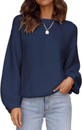 ZESICA Women's Crew Neck Lantern Sleeve Knit Pullover - Cozy Fall