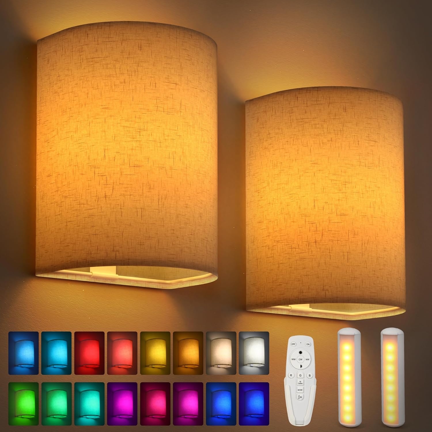 Battery Operated Wall Sconces Set of 2 for Modern Home Decor