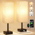Bedside Lamps for Bedroom Set of 2 - Small Rectangular Nightstand