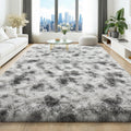 8x10 Fluffy Tie-Dyed Grey White Area Rug - Ultra Soft Plush Shaggy