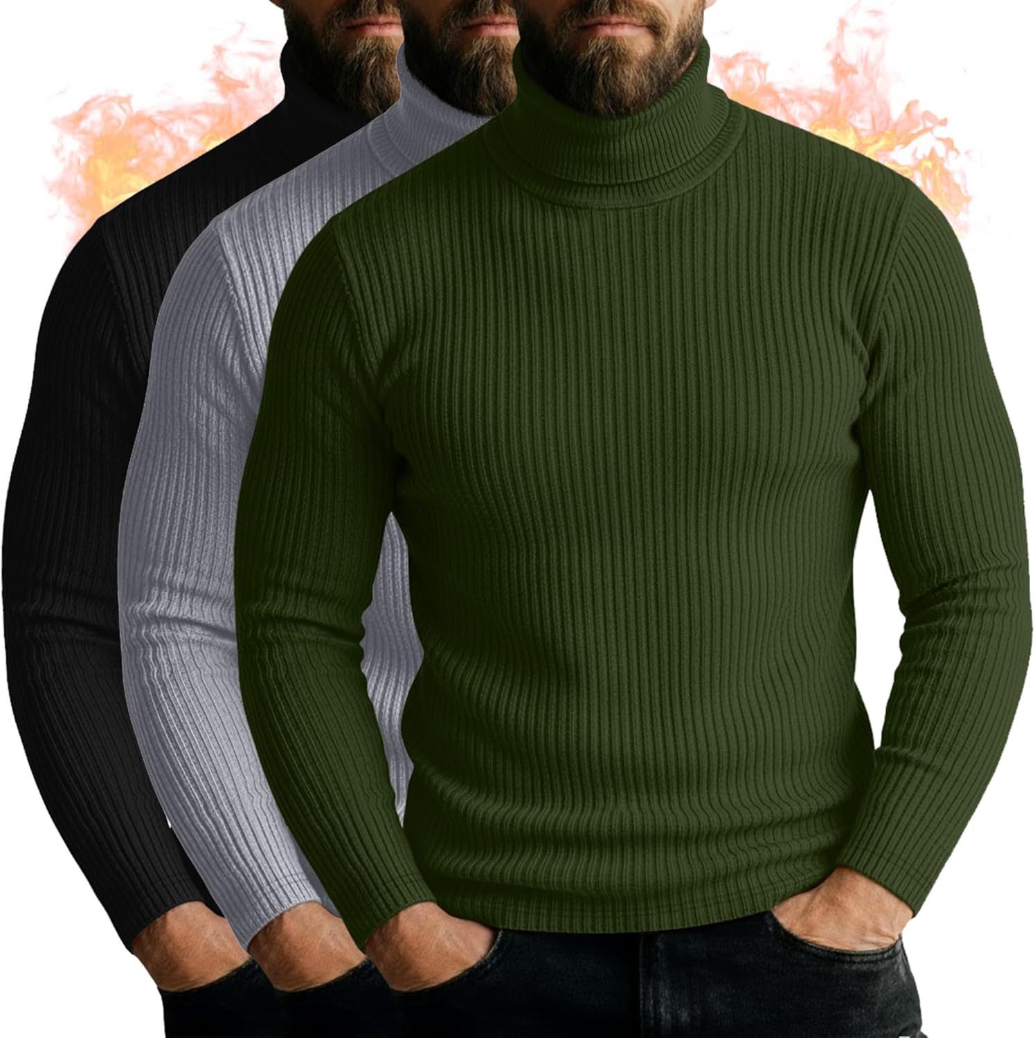 Men's Turtleneck Long Sleeve Shirts - Casual Knit Sweater Set
