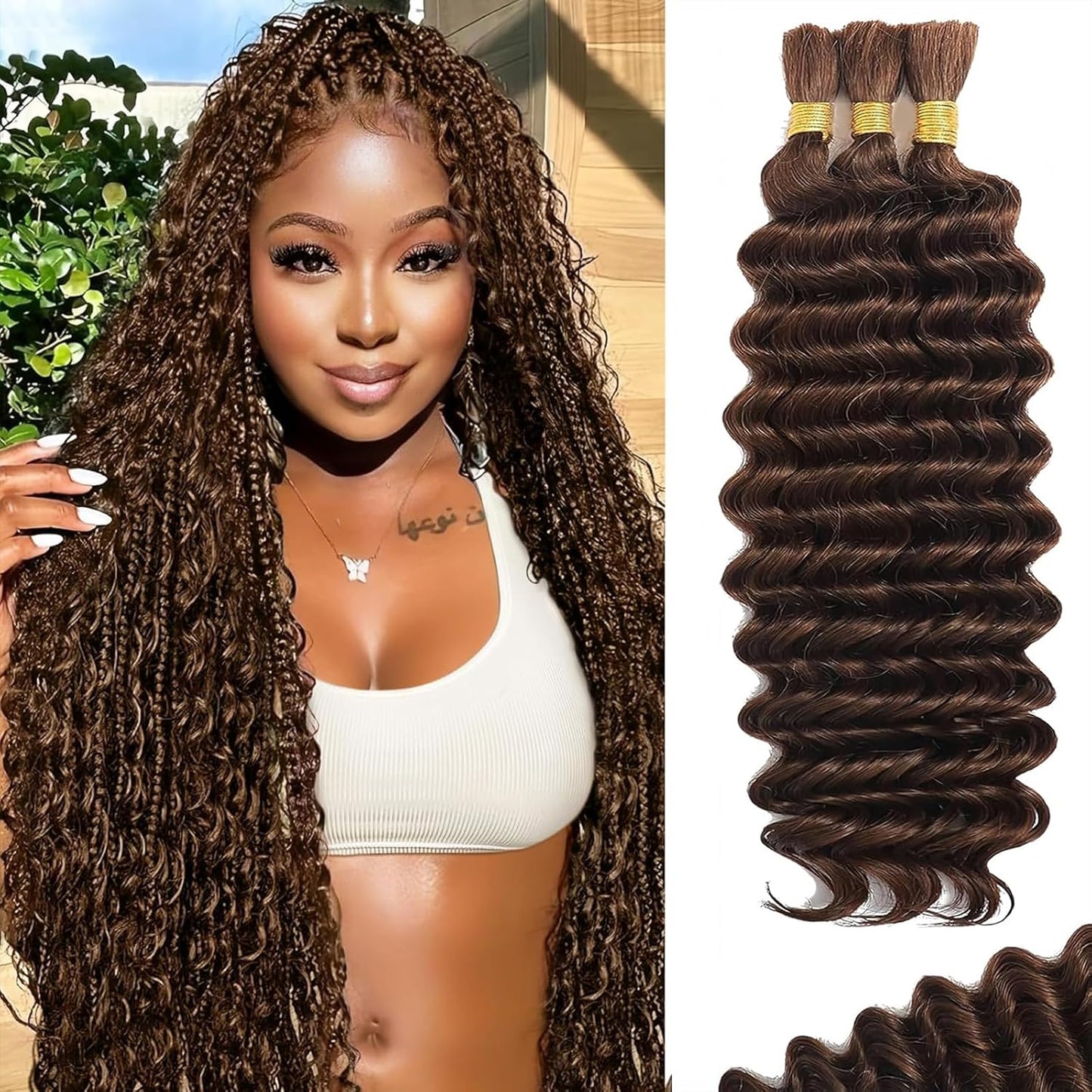 Human Braiding Hair for Boho Braids 22 Inch 120g Deep Wave
