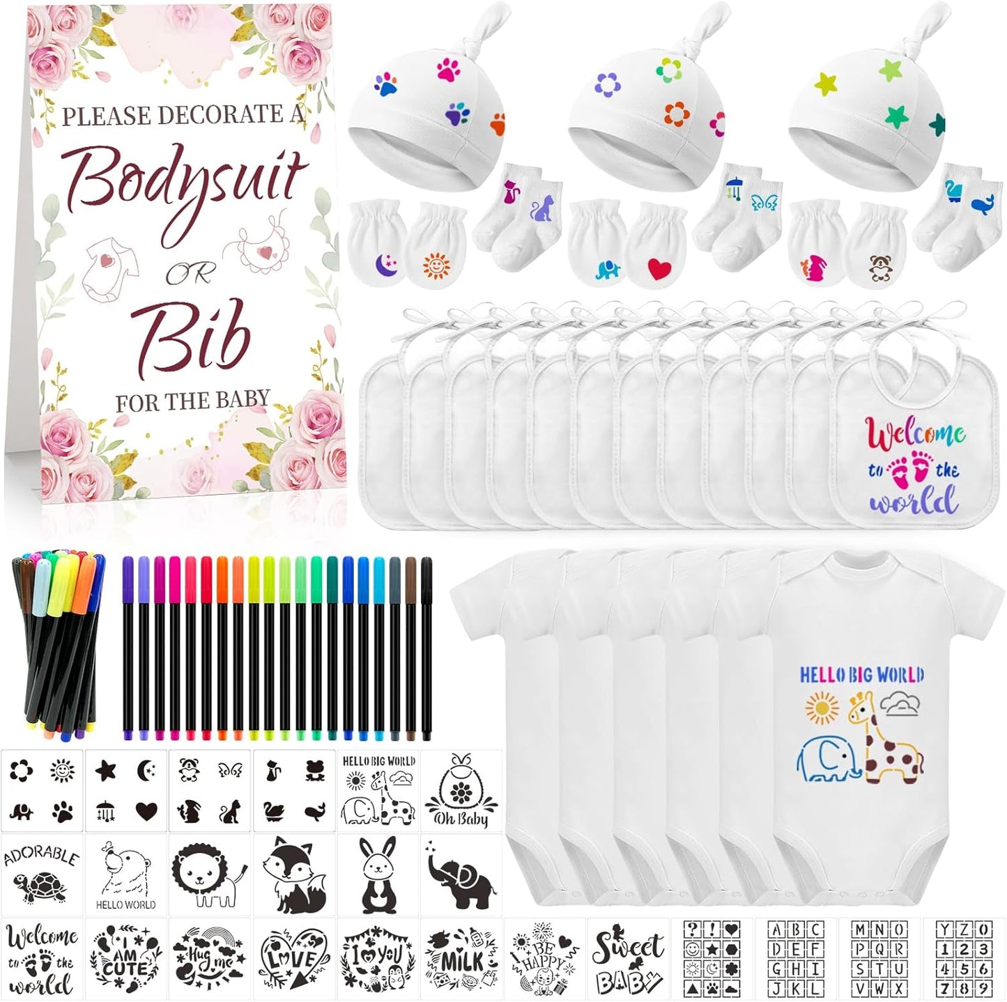 78PCS Baby Bib Bodysuit Set for Creative Baby Shower Fun