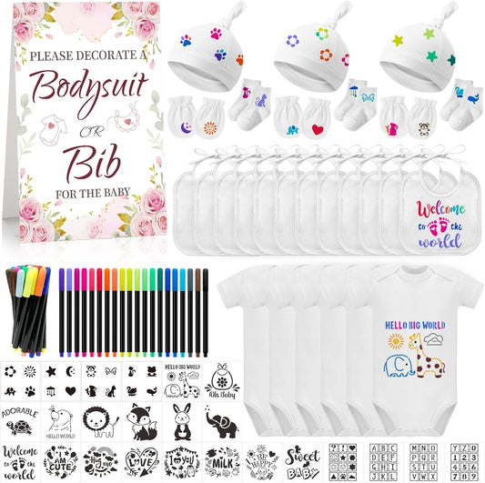 78PCS Baby Bib Bodysuit Set for Creative Baby Shower Fun