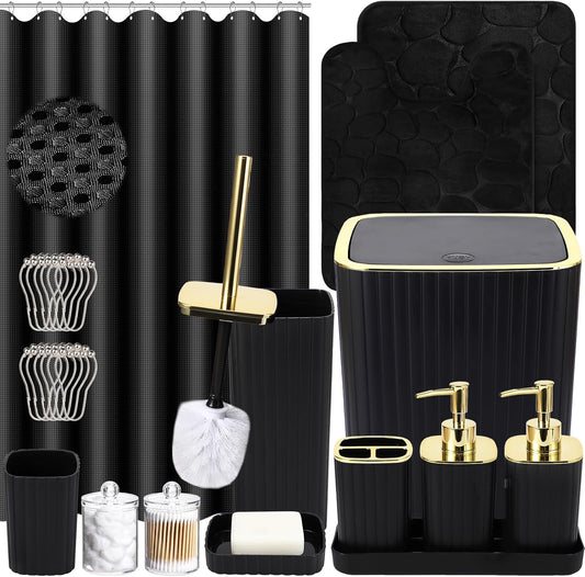 25PC Bathroom Accessory Set with Shower Curtain and Rugs