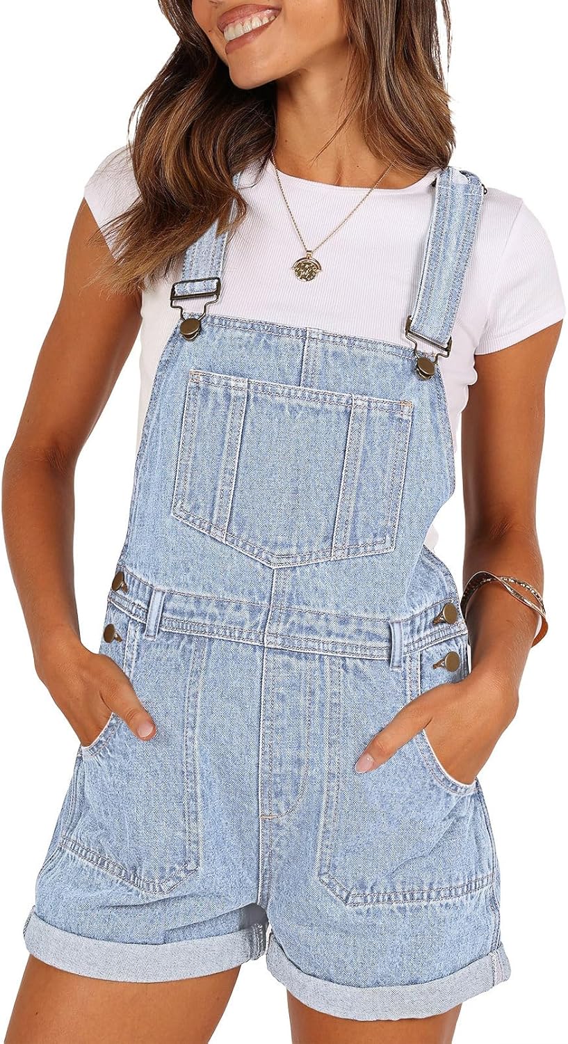 Pink Queen Women's Denim Shortalls for Casual Summer Style