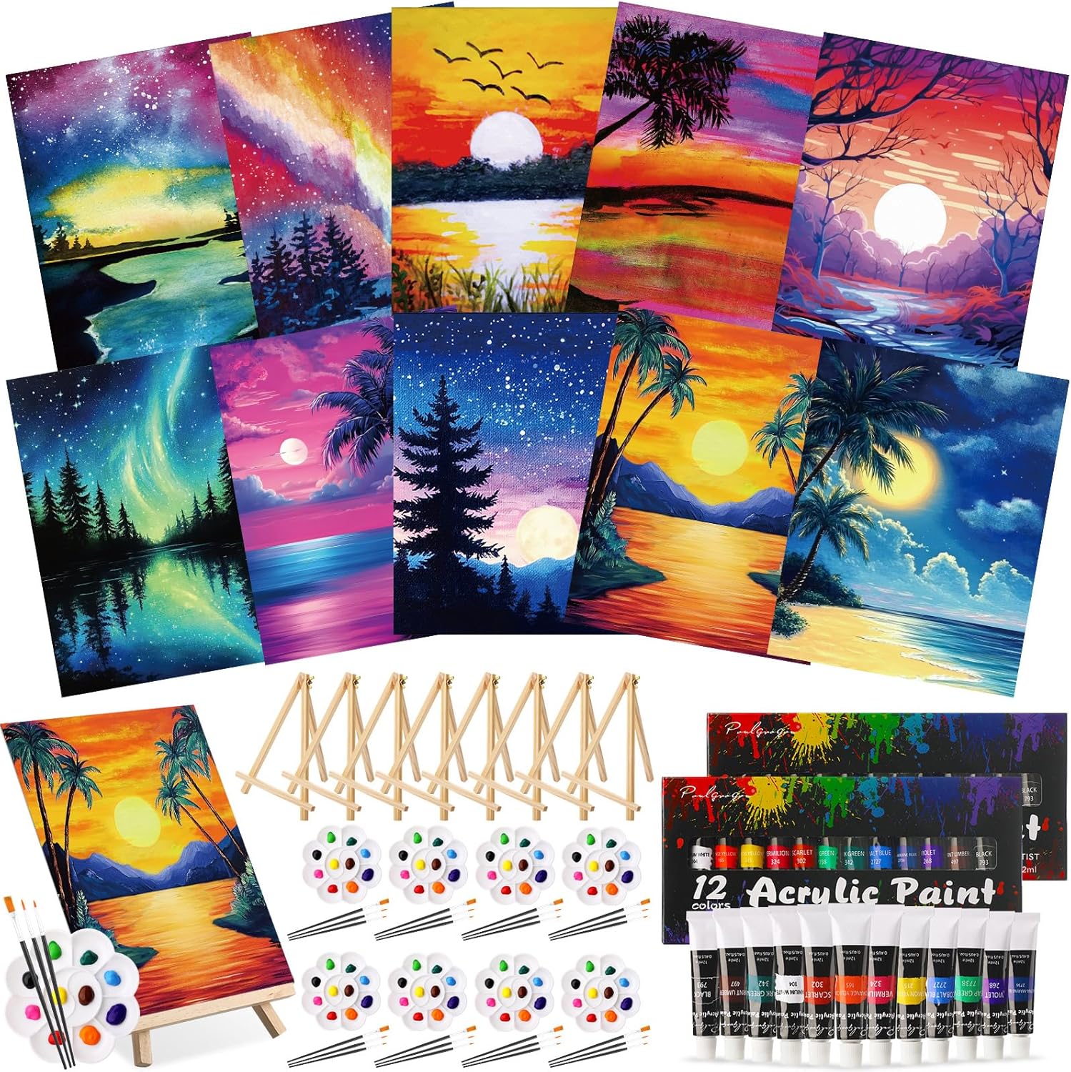 Ctosree 72 Pcs Sunset Paint and Sip Kit for Creative Fun