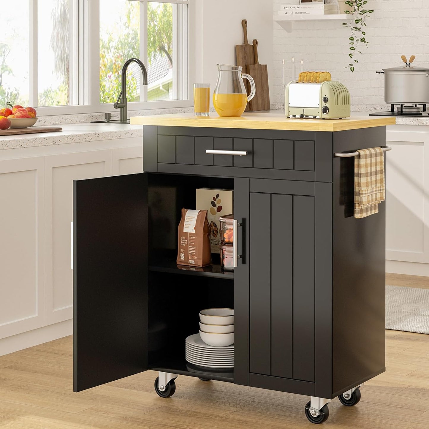 SUNLEI Portable Kitchen Island on Wheels - Free Mobility & Storage