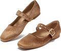 Mary Jane Shoes Women Ballet Flats with Strap Buckle - Comfy Brown
