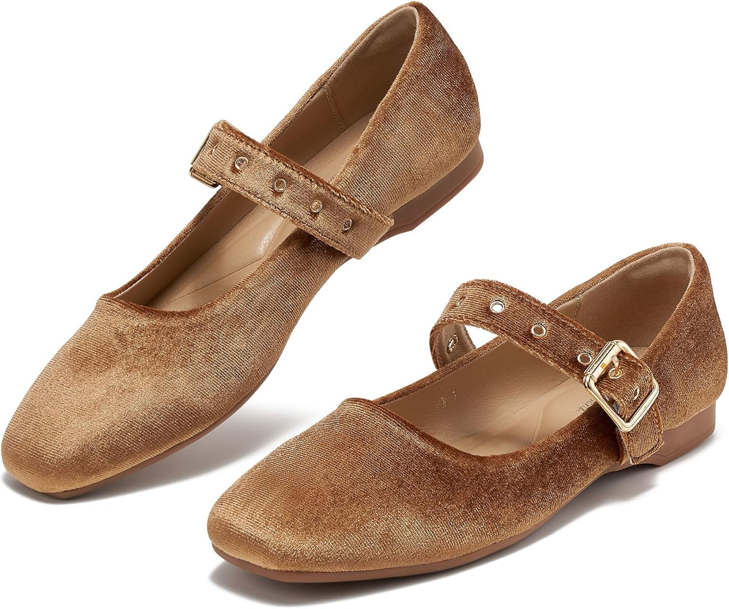 Trendy Brown Mary Jane Shoes Women Ballet Flats with Strap