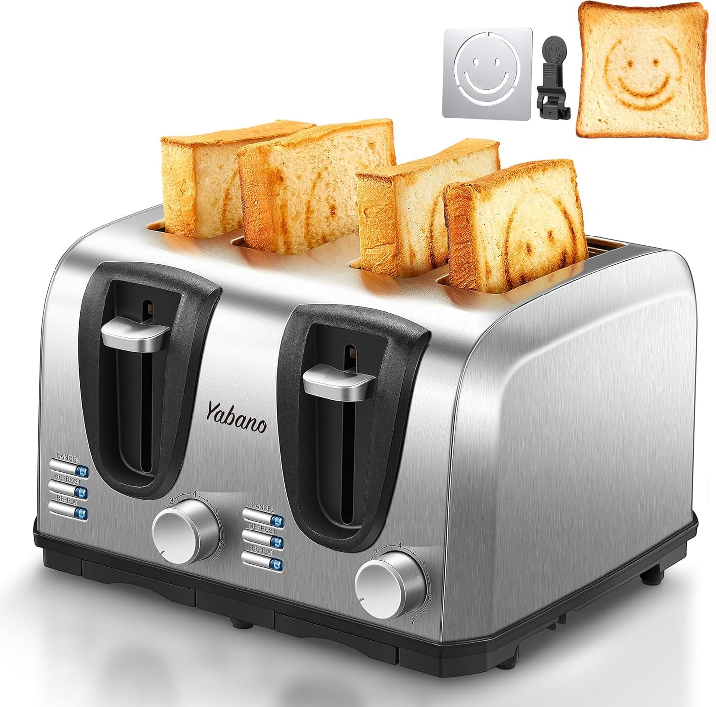 Yabano 4 Slice Toaster with Extra Wide Slots and Fun Designs