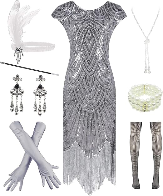 Letter Love Womens Vintage Lace Fringed Gatsby 1920s Cocktail Dress