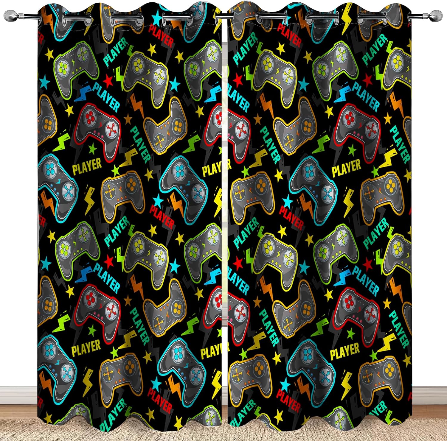 Gamer Blackout Curtains for Kids and Teens - Colorful Decor