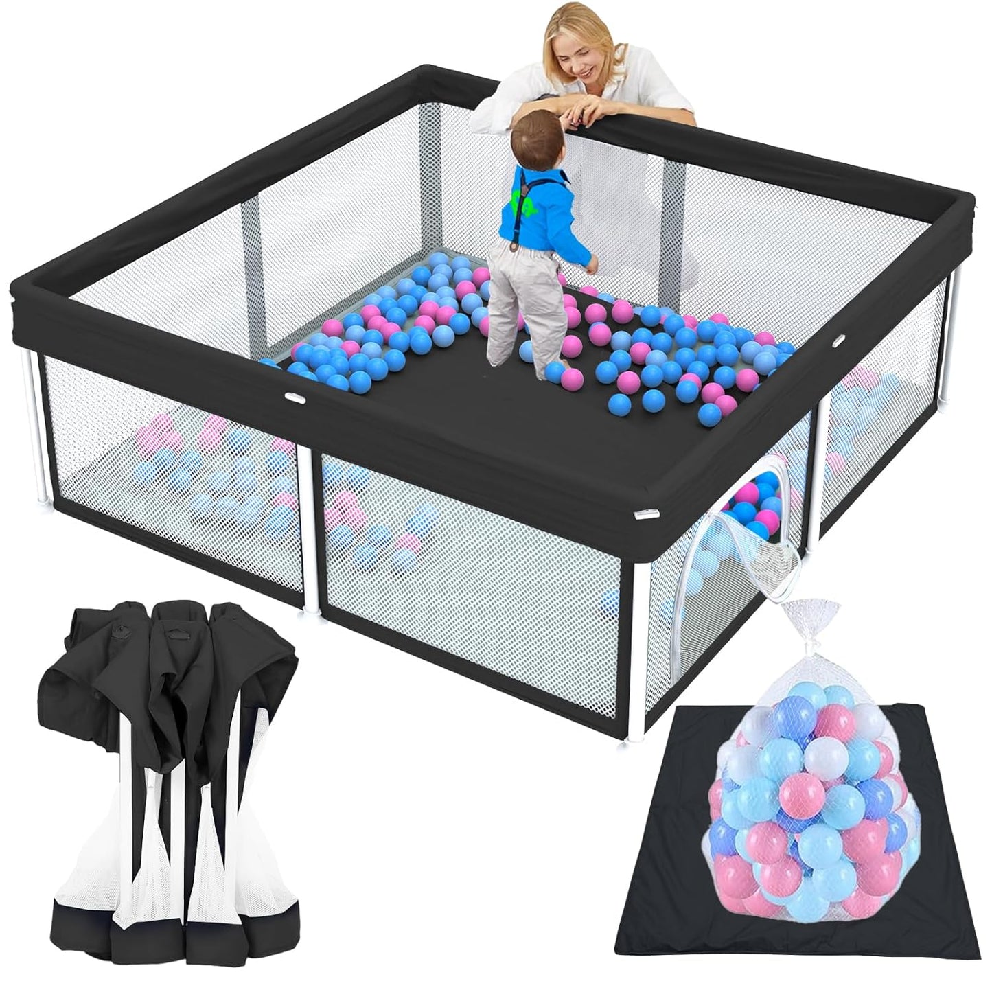 Foldable Baby Playpen with Mat for Safe Indoor Outdoor Fun