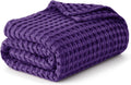 Purple King Size Cooling Cotton Waffle Blanket - Lightweight Bamboo