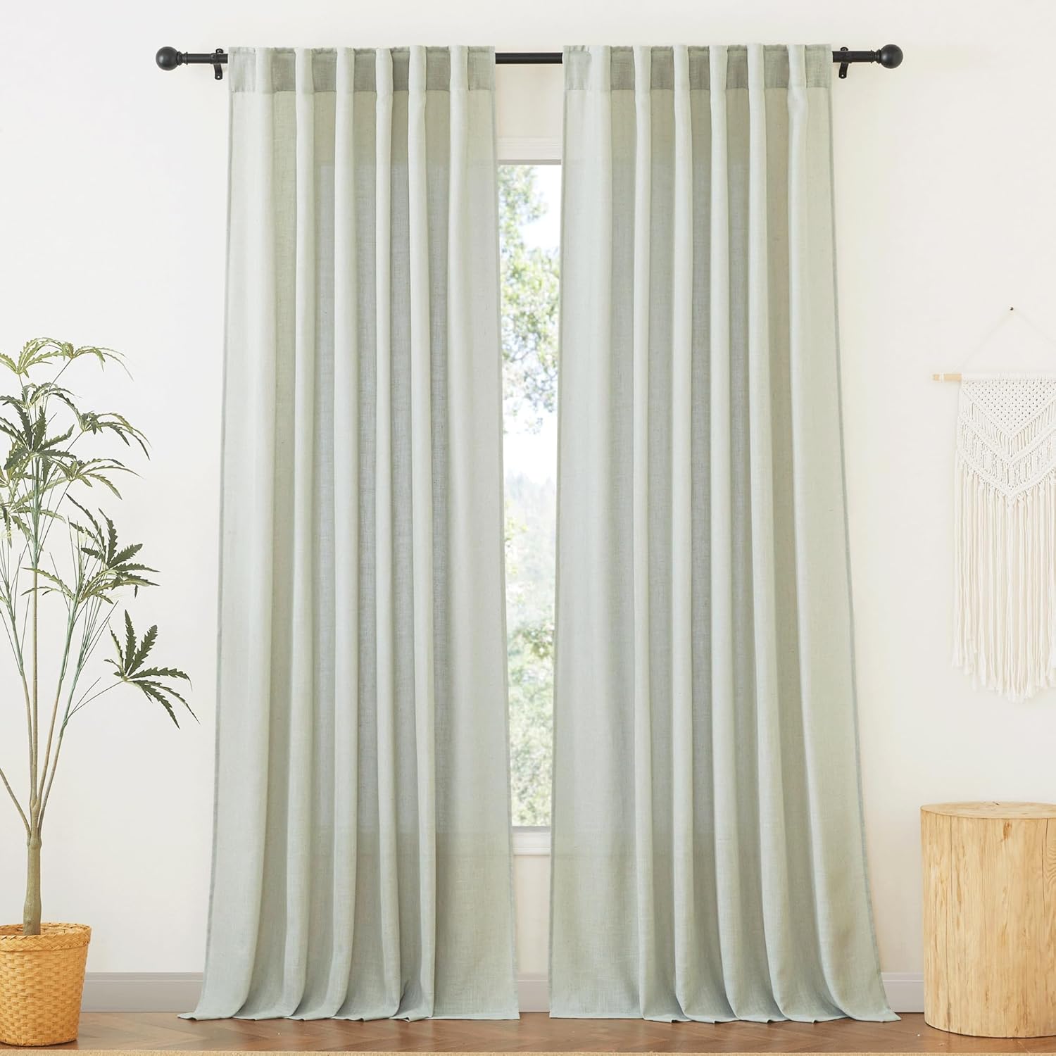 RYB HOME Linen Sheer Curtains for Light Filtering Privacy