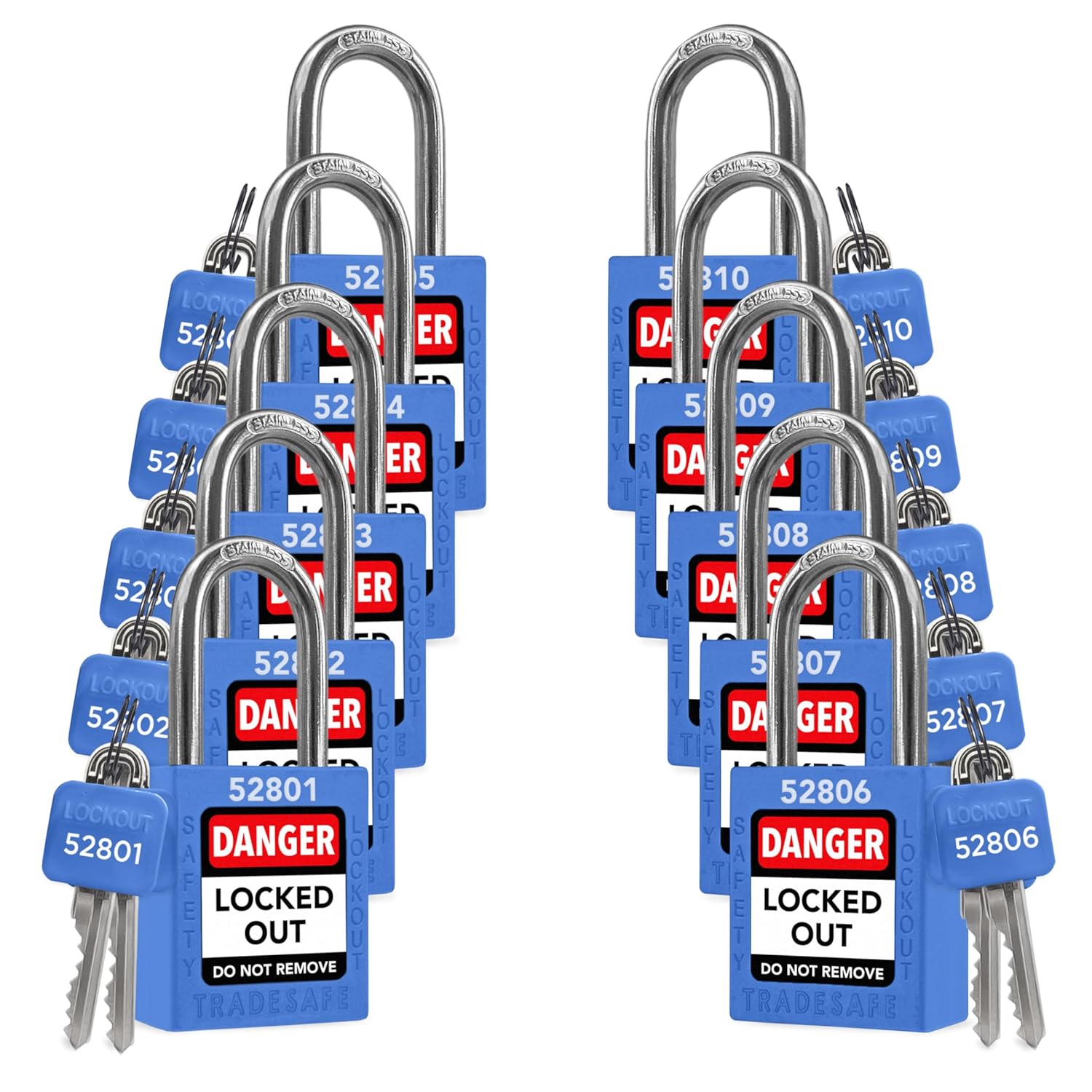 TRADESAFE Lockout Tagout Locks Set - 10 Blue OSHA Compliant Locks
