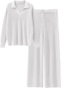Waffle Knit Two Piece Sweater Set - Cozy Wide Leg Lounge Outfit
