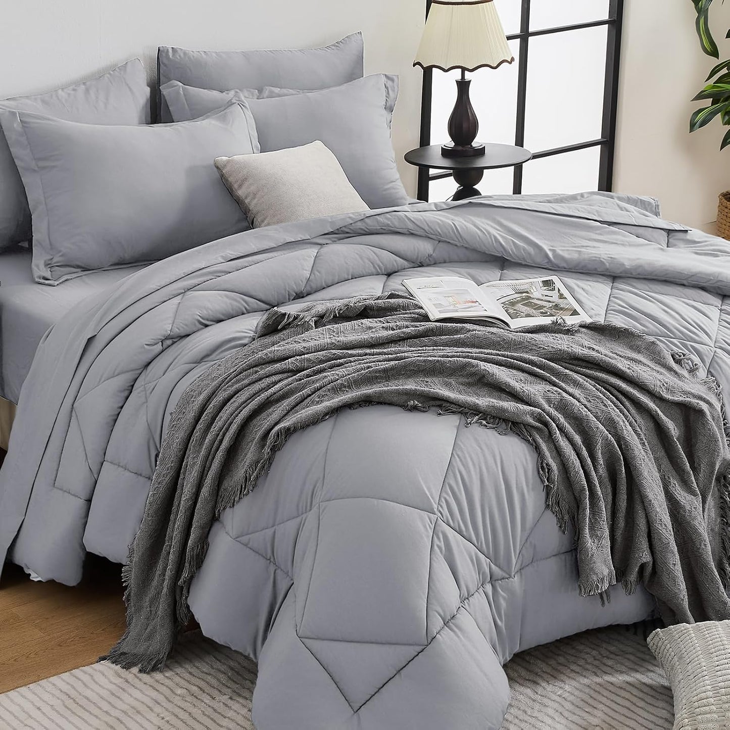 HEVUMYI Light Grey Queen Comforter Set - Ultra Soft Bedding