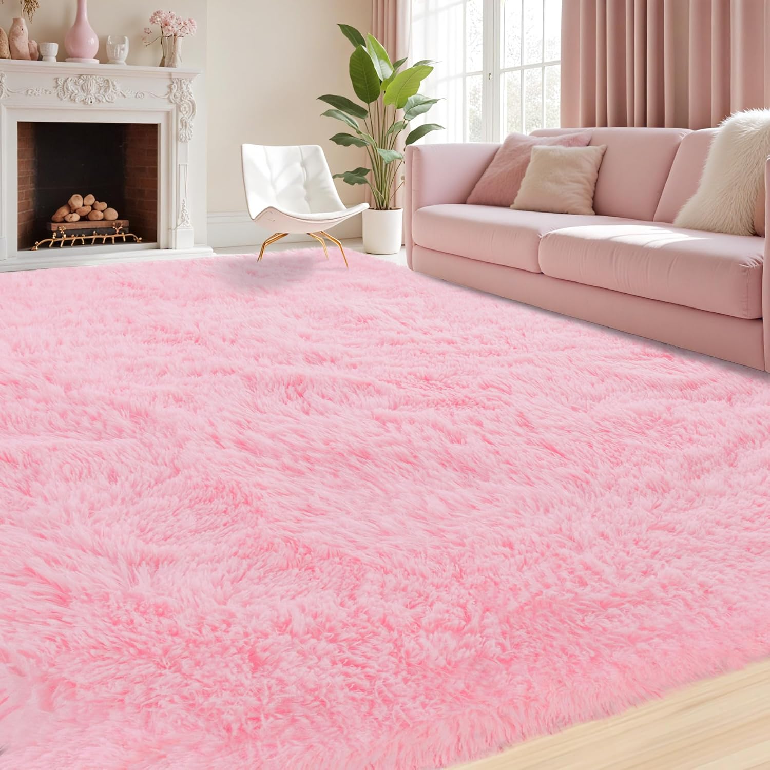 Fluffy Pink Area Rug for Bedroom Living Room Soft 6x9 Fuzzy