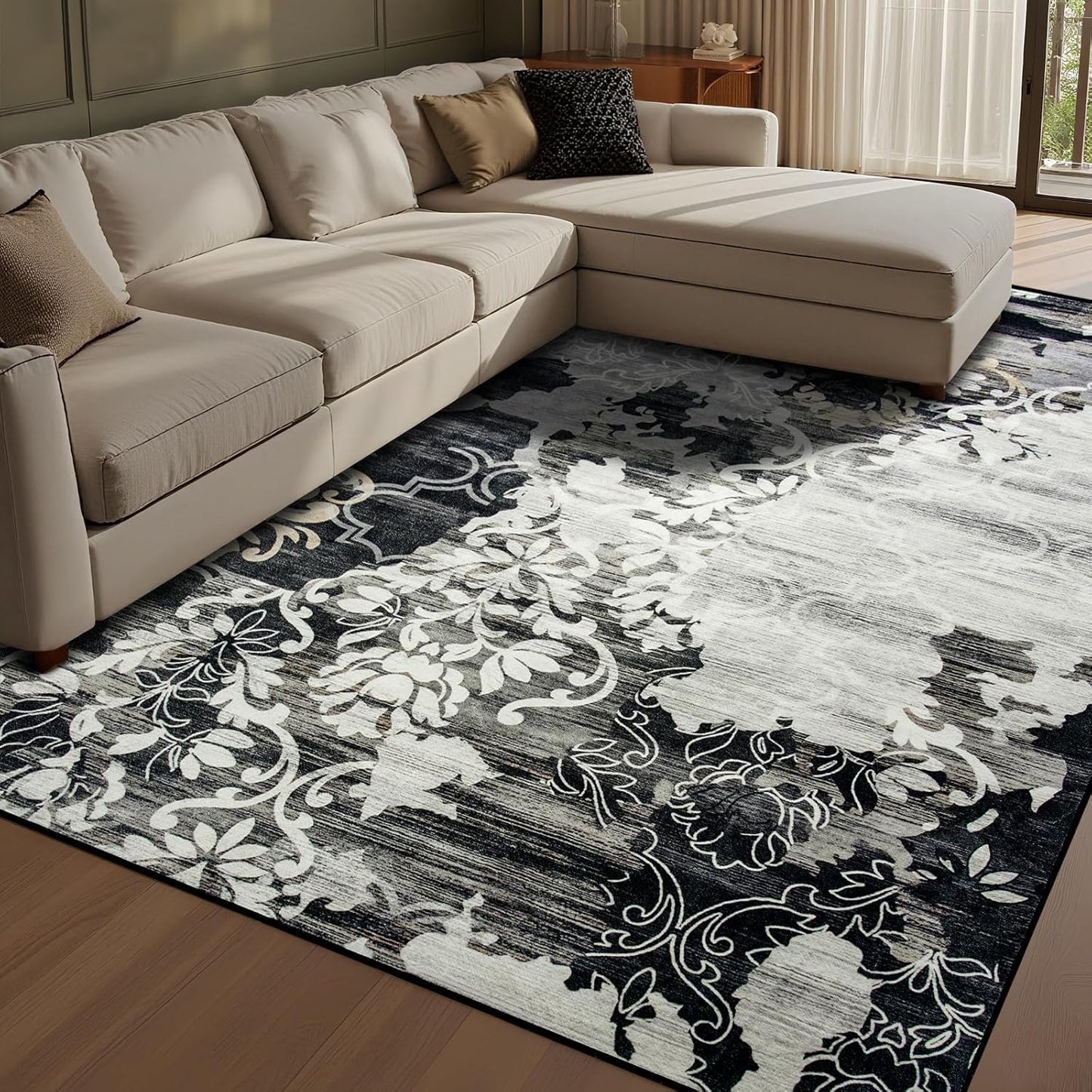 Abstract Area Rug 5x7 Washable Non-Slip Backing for Living Room