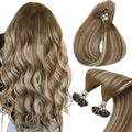 U Tip Human Hair Extensions Medium Brown with Blonde Balayage
