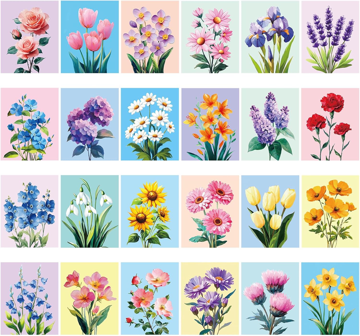 24 Pcs Pre Drawn Canvas for Painting with Flower Designs