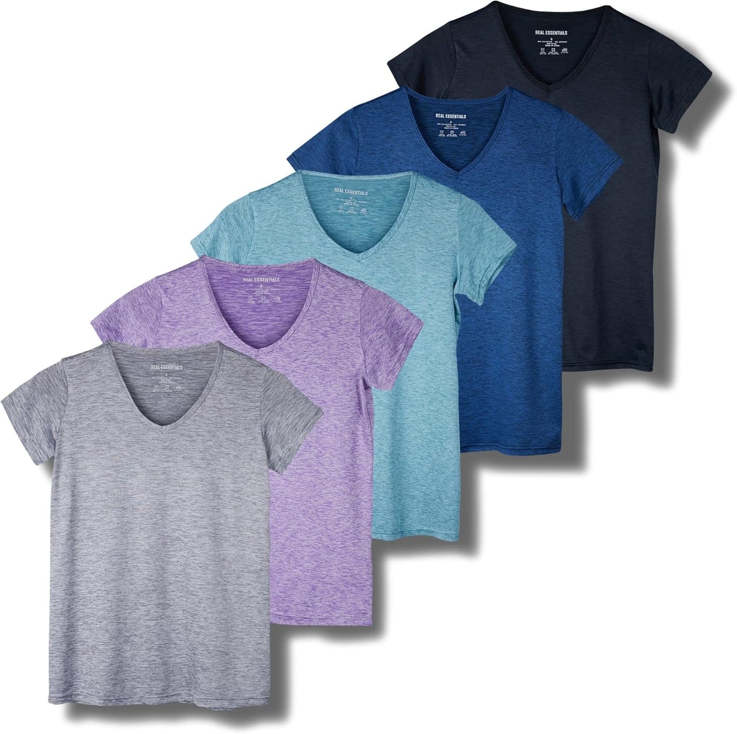 Real Essentials Women's Dry Fit Short Sleeve V Neck Workout Tops