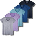 Real Essentials 5 Pack Women's Dry Fit V Neck Workout Top (Style 62TW)