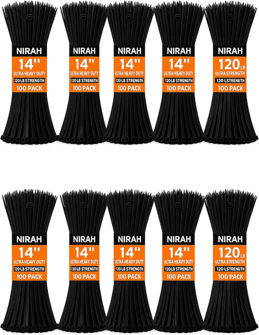 Heavy Duty Zip Ties 14 Inch, 120 lbs Tensile Strength, 1000 Pack