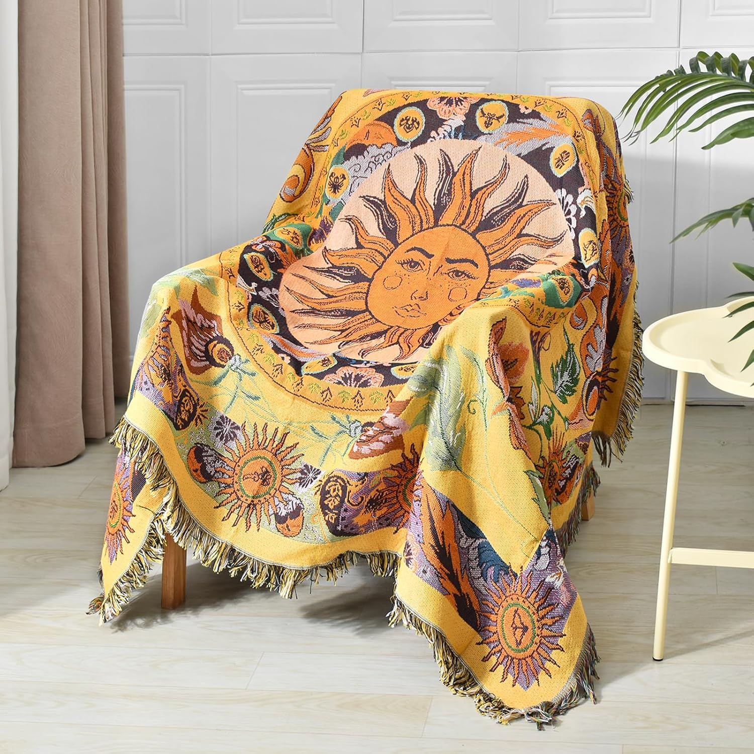 Boho Throw Blanket Reversible Cotton for Cozy Room Decor