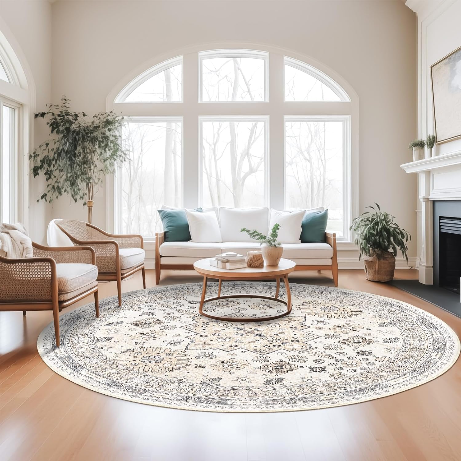 Zesthome 8ft Round Rugs for Living Room - Soft Non-Slip Design