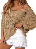 Dokotoo Women's Crochet Off Shoulder Pullover Sweater - Lightweight
