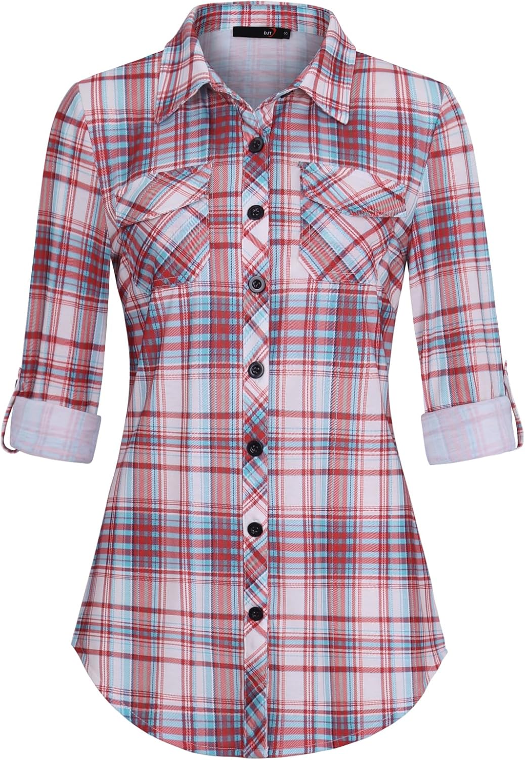 DJT Womens Soft Stretchy Knit Plaid Shirts for Every Occasion